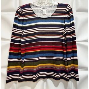 For the Republic Womens Sz L Colorful Striped Puff Sleeve T-Shirt Tee Blouse Top